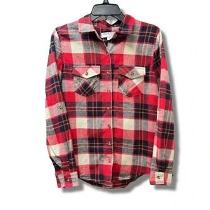 Get Lucky Los Angeles Women's Red Plaid Flannel Button-Up Shirt Size S